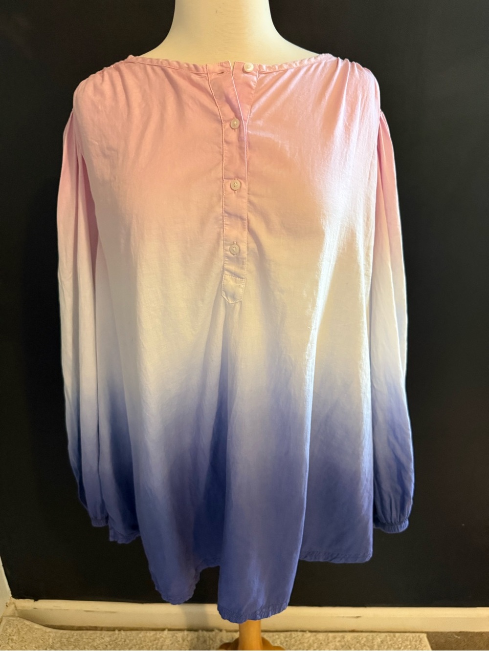 Ombre Long-Sleeve Tunic Top in Pink and Blue